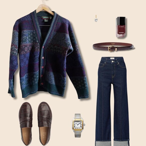 Vintage 100% Soft Wool Grandpa Sweater | Vintage Cardigan Grandpa - Picture 2 of 5